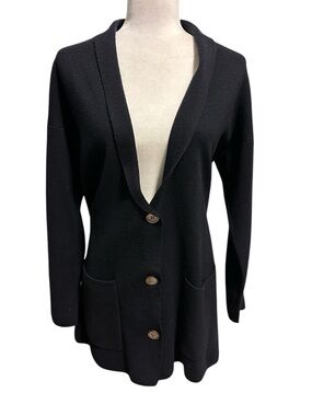 Valerie Stevens Oversized Black Merino Wool Cardigan